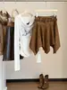 Falda irregular de gamuza vintage estilo francés para mujer, nuevo diseño de otoño, falda corta versátil de línea A de cintura alta