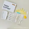 Utensilios para pastel cumpleaños juego de regalo de seis piezas tienda de repostería juego de suministros para fiesta al por mayor juego de cubiertos y platos desechables