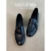 Versão em Couro ~ Mocassins Retrô com Salto Grosso para Mulheres 2026 Novo Estilo, Elegantes e Versáteis para o Dia a Dia, Calce Fácil Pequenos Sapatos de Couro