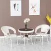 Conjunto de Mesa e Cadeiras para Varanda Externa, Conjunto de Três Peças de Cadeira de Rattan, Mesa Pequena, Mesa de Centro, Cadeira de Lazer com Encosto, Cadeira para Pátio Externo