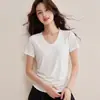 Camiseta de Manga Corta Lanzing Tencel de Cintura Delgada para Mujer, Ceñida a la Cintura, Escote Redondo, Verano 2026, Hombro Normal, Top de Corte Ajustado