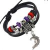 Pulseira Retrô de Couro de Vaca Comércio Exterior Aliexpress Wish Venda Quente Pingente Rosto da Lua Pulseira de Contas Multicamadas