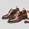 Zapatos Bullock de Cuero Genuino para Hombre Zapatos Derby Casual de Negocios Británicos para Hombre Zapato Redondo Tallado para Boda Novio