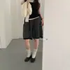 Otoño 2026 Nuevo Pantalones Cortos de Punto Casual Rectos de Pierna Ancha de Cinco Puntos con Rayas, Cintura Elástica con Cordón, Sueltos y Elegantes