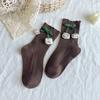 Calcetines con diseño de conejito de cereza para niños, calcetines para mujer, bonitos y dulces calcetines de bebé, calcetines hasta media pantorrilla con encaje de hongo estilo coreano