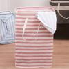 Bolsa de lona para almacenamiento de comercio exterior de Amazon transfronterizo, cesta de lavandería con asa extendida para baño, a rayas, plegable, cesto para ropa sucia