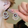 Pendientes de borla de cristal con flor de diamante y aguja de plata, estilo retro étnico, ligeros, de lujo, de alta gama, al por mayor
