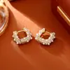 Pendientes Geométricos Cuadrados de Perlas de Moda, Gama Alta, Pequeños, Exquisitos y Dulces Pendientes Elegantes, Pendientes de Estilo Hada Suave