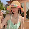 Chapéu de Palha com Aba Larga Colorido Estilo Férias Renda Borboleta Fita Chapéu de Sol Feminino para Praia Proteção Solar Chapéu de Sol Diário