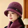Sombrero para mujer de mediana edad y anciana otoño e invierno gorro de punto con felpa ala ancha gorro de punto para madre mayor protección contra el frío calidez sombrero de algodón