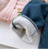 Pantalones vaqueros gruesos con forro polar de invierno para niños, pantalones de estilo coreano para bebés, pantalones de flores de estilo occidental, pantalones de costura para niñas pequeñas