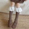 25194 Calcetines de Felpa para Niña Primavera y Otoño Color Sólido Encaje Grande Estilo Lolita Ballet Calcetines Coreanos de Otoño para Niña