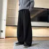 Calça casual masculina estilo americano, corte clean, em falso cashmere, coleção de outono, relaxada e com bom caimento, calça de perna larga reta solta