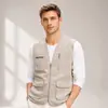 Chaleco de Algodón Multibolsillos Talla Grande para Hombre, Chaleco de Exterior para Personas de Mediana Edad y Mayores, Pesca de Otoño, Corte Holgado, Secado Rápido, Ropa de Trabajo Casual