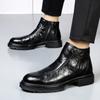 Botas Chelsea cortas de invierno de tiro alto con cremallera lateral, botas Martin para hombre, botas de trabajo de cuero suave británico con forro polar para motocicleta