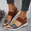 Sandalias de Talla Grande Transfronterizas para Mujer Comercio Exterior Suela Plana Boca de Pez Correa de una Sola Tira Sandalias Romanas Elásticas Estilo 2025 Cuña Verano Suela Gruesa