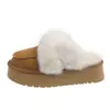 Pantuflas Gruesas de Plataforma Retro Marrones y Peludas para Mujer, para Usar al Aire Libre, Nuevo Estilo 2026, Cálidas para Otoño/Invierno, Pantuflas de Algodón tipo Birkenstock