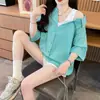 Camisa de Chifón con Retazos a Rayas Off-Shoulder Falsa de Dos Piezas, Fresca y Sencilla para Mujer, Nuevo Top de Verano de Talla Grande Holgado con Cuello Polo
