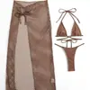Conjunto de Dos Piezas para Mujer con Falda Larga Sexy de Tres Piezas Estilo Europeo y Americano Traje de Baño Bikini con Tirantes Color Sólido Traje de Baño Transfronterizo