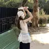 Traje casual e delicado: vestido regata com acabamento em renda, vestido suspensório branco fresco de manga comprida soltinho feminino para primavera