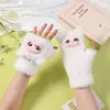 Guantes de Felpa Cálidos de Doble Capa con Forro Polar Engrosados para Ciclismo, Dedos Descubiertos con Solapa, de Dibujos Animados Lindos para Estudiantes, Niñas, Otoño e Invierno
