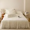 Faldón de cama de encaje estilo princesa, una sola pieza, oculta la parte inferior, nuevo modelo 2025, cubierta de cama de algodón lavable, juego de cama estilo faldón de cama a prueba de polvo