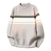 Suéter de Tricô Gola Redonda Colorido Patchwork Listrado Outono Inverno Jovem Solto Ombro Caído Moda Plus Size Camada Base Casual Masculino