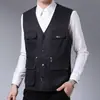 Colete Masculino de Primavera, Outono e Verão com Múltiplos Bolsos para Pesca Fino Conjunto Outdoor para Meia-idade e Idosos Colete Casual Top Vela de Cavalo