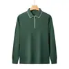 Camisa polo de manga larga con media cremallera para hombre, una prenda superior business casual simple y elegante con cuello camisero, adecuada para primavera y otoño, y versátil para el uso diario y para ir al trabajo.