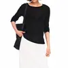 Camiseta Fina de Manga Larga con Cuello Redondo Multicolores para Mujer, Ligeramente Transparente, Holgada, Casual Básica, Top con Borde Rizado