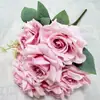 Novo Produto Transfronteiriço: Arranjo de Flores de Casamento Rosa Artificial de 7 Cabeças com Chifres Grandes, Buquê de Mão, Decoração de Mesa, Flores de Seda Feitas à Mão para Estúdio de Casamento