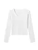 92% Algodón 230g 40s Hombro Normal Cuello en V Para Superponer Corte Delgado Manga Larga Camiseta Otoño e Invierno Estilo Básico Elástica Capa Base