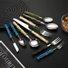 Conjunto de Talheres de Aço Inoxidável 304 Estilo Bambu Acrílico Criativo Estilo Ocidental para Uso Doméstico Garfo de Sobremesa Colher de Sobremesa Colher de Sopa