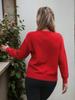 Ropa de Mujer de Exportación Transfronteriza Europea y Americana Otoño e Invierno Jersey de Punto de Manga Larga con Cuello Redondo Jacquard de Flores de Color Puro Top Casual