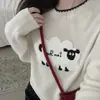 Suéter de Lã Redondo com Desenho de Ovelhinha Feminino Soltinho Outono Inverno Estilo Coreano Emagrecedor Moda Malha Versátil Top