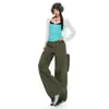 Jeans Lavado Verde Militar de Cintura Alta com Corte Wide-Leg Feminino Outono 2026 Novo Casual Solto Drapeado Calça Banana