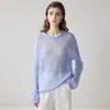 Suéter de Cashmere Feminino Estilo Preguiçoso Tricô Vazado Branco Fino Pulôver Solto Veludo Toque Relaxado Cardigã de Outono