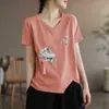Comercio Exterior Transfronterizo Despacho de Aduana de Comercio Exterior Stock Gran Marca Ropa de Maternidad Camiseta Casual de Manga Corta Holgada para Mujer Estilo Chino Adelgazante Top Estampado