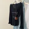 Camiseta de Manga Longa com Estampa de Letras Estilo Coreano, Proteção Solar, Verão Estilo Preguiçoso, Branca Solta Casual Levemente Transparente Cover-Up