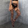 Medias de Malla Estilo Ins Europeo y Americano con Abertura en la Entrepierna Calcetines de Seda Rayados Negros Body Tentación Sexy Body con Liguero para Mujer