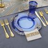 Plato de Relieve con Patrón de Dragón Azul Transparente Borde Dorado para Copa de Vino, Cuchillo, Tenedor y Cuchara Plástico Duro PS Plato Desechable para Cena Papel Libre de Polvo Dorado