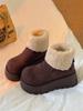 Botas de Neve Elegantes e Estilosas com Forro de Pelo Femininas, Novo Modelo Outono e Inverno 2026, com Fleece Adicional e Solado Espesso, Bico Laranja, Sapatos Confortáveis de Algodão Estilo Birkenstock
