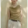 2025 Verano Base Piel Suave Amigable Sin Mangas Cuello Cuello de Felpa Chaleco Camisa Pequeña