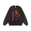 Moletom com Capuz Estampado Vintage Europeu e Americano Hiphop Costa Oeste Lavado Desgastado Masculino Ins Hoodie Vintage