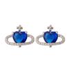 Aretes Transfronterizos de Amazon de Cobre con Incrustaciones de Zirconia Corazón Planeta Pequeño Universo Moda Personalidad Nicho Venta al por Mayor Cristal