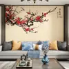 Papel tapiz de flor de ciruelo estilo chino moderno, sofá, pared de fondo de TV, mural de tapa dura, papel tapiz floral y de pájaros para sala de estar, revestimiento de pared floral