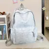 Mochila Gris Claro de Hilo Floral Difuso Bordado de Letras Americanas Estilo Dulce Fresco para Niña para Compras Salidas Estudiante Mochila Escolar