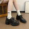 Sapatos de Couro Estilo Britânico Martin para Mulheres 2024 Outono Novo Retro Versátil College Cadarço Salto Bloco Sola Grossa Mocassins