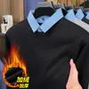 Suéter Grueso de Mezcla de Lana con Forro de Felpa, Nuevo Estilo Otoño/Invierno 2026 para Hombre, Falso Dos Piezas, Cuello Solapa, Manga Larga, Capa Base Cálida