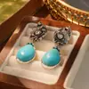 Pendientes Rusos Dorados Nuevos Transfronterizos Europeos y Americanos Pendientes de Turquesa Exagerados Retro Pendientes Geométricos de Concha Estilo Palacio Francés